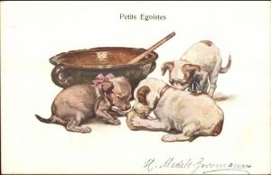 Cute Puppy Dogs Get Into Bowl PETITS EGOISTS Mechle Grosmann Postcard