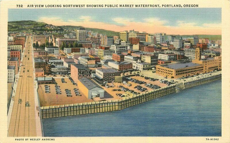 Portland Oregon Air View Public Market Waterfront #732 Andrews Postcard 21-10386