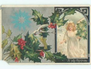 Pre-Linen BEAUTIFUL ANGEL HOLDING TINY CHRISTMAS TREE k1782