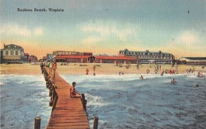 Buckroe Beach Virginia View from Pier Linen Vintage Postcard AA35916