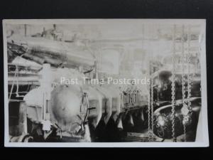 WW1 Naval TORPEDO ROOM showing stacked torpedos & launching tube Old RP Postcard