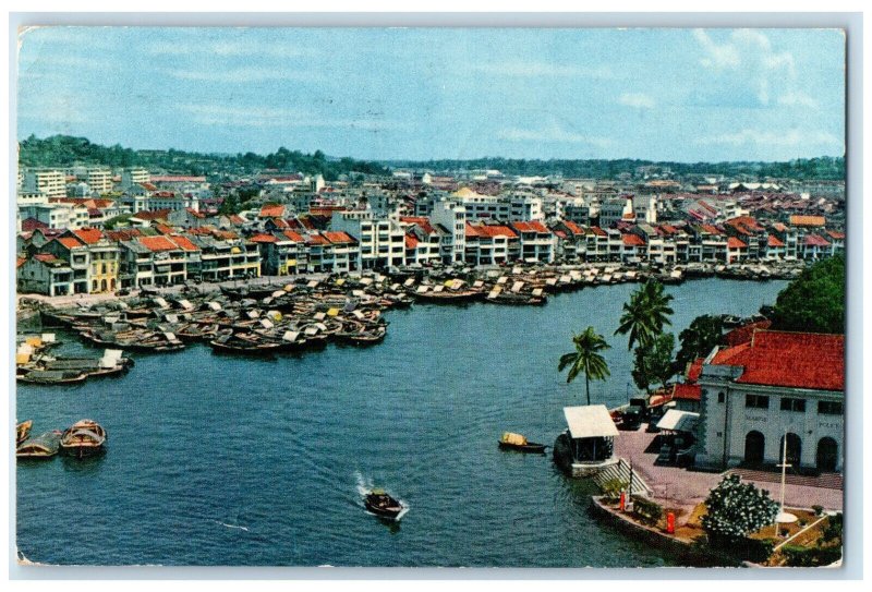 1956 Boat Landing in Singapore River Bund Singapore Posted Vintage Postcard