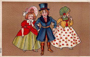 Victorian Children Postcard / Vintage 1910 Embossed / Tophat / SER 608