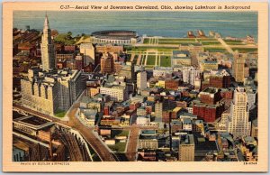 Cleveland Ohio, Aerial View of Downtown, Buildings, Lakefront, Vintage Postcard