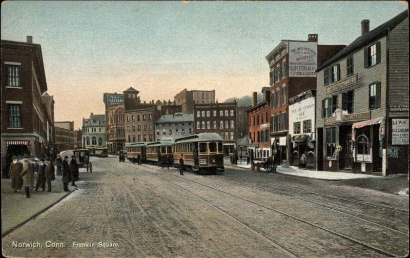 Norwich Connecticut CT Trolley Streetcars Franklin Square c1910 Postcard 