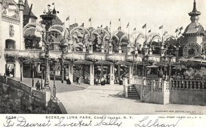 Vintage Postcard 1905 Scene In Luna Park Restaurant Coney Island New York NY