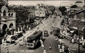 Colombo Ceylon Trolley Street Scene Used Real Photo Postcard