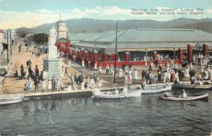 KINGSTON JAMAICA LANDING PIER VICTORIA MARKET & KING STREET POSTCARD 1940