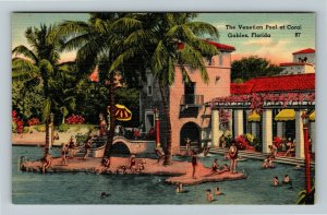 Coral Gables FL-Florida, The Venetian Pool, Linen Postcard 