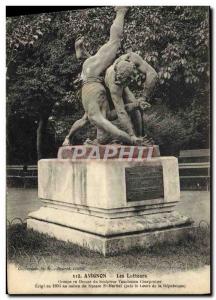 Postcard Old Avignon Wrestlers fight