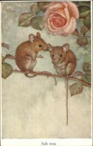 Mice on Rosebush SUB ROSA Noel Hopking - Medici Society Pkt 186 Postcard