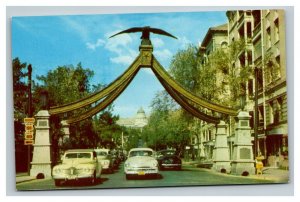 Vintage 1950's Postcard Antique Cars Drive Under Eagle Gate Salt Lake City Utah