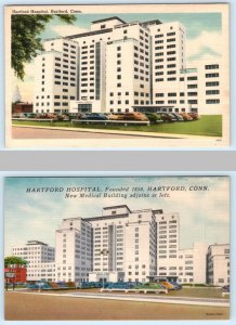 2 Postcards HARTFORD, Connecticut CT ~ HARTFORD HOSPITAL c1940s Linens