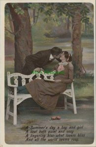 Couples Postcard - Romantic Couple - Kissing on a Park Bench  RS25101