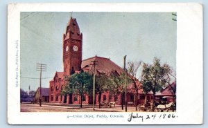 PUEBLO, CO Colorado ~ Union RAILROAD DEPOT 1906 Hyde Paper Publ.  Postcard