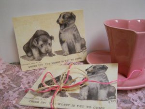 Set of 6 Standard Postcards -Cute Puppies Handmade Vintage Postcard Reproduction