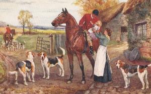 Norah Drummond. Horses. Dogs, The Hunt Day Tuck Oikette Oistcard # 9923