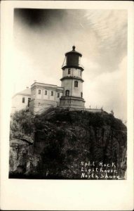 Lake Superior MN Split Rock Lighthouse Close-Up c1940 Real Photo Postcard