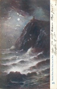 Navigation & sailing themed old postcard Isle of Man Bradda Head painting sea