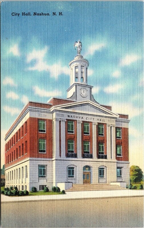 City Hall NH New Hampshire Linen Postcard VTG UNP Tichnor Vintage Unused 