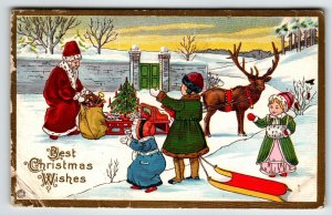 Christmas Postcard Santa Claus Reindeer Children Muff Sled Stecher Series 402 F