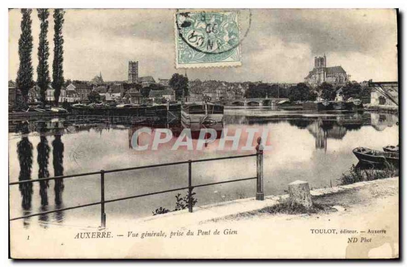 Old Postcard Auxerre general view taken of Gien Bridge