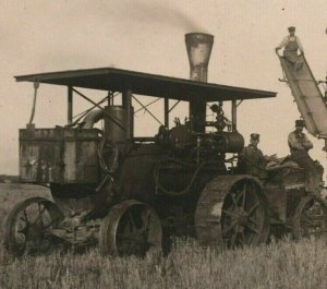 1909 Steam Tractor Harvester Farm Brandon Minnesota Postmark RPPC Postcard