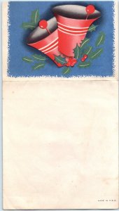 c1930s Bells Christmas Joy Fold Open Paper Greetings Card New Year USA Vtg 5A