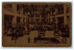 1931 Interior View Lobby Davenport Hotel Spokane Washington WA Vintage Postcard 