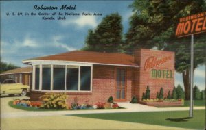 Kanab UT Robinson Motel Route 89 Art Deco Linen Postcard