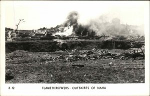 WWII Okinawa Japan Flame Throwers Outside Naha Real Photo Vintage Postcard