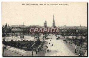 Old Postcard Rouen Place Carnot Quays and Du Pont View