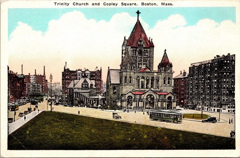 Trinity Church Copley Sq Boston Massachusetts MA WB Postcard UNP VTG Unused 