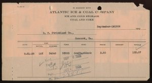 1928 Atlantic Ice & Coal Company Coal and Coke September 1928 Invoice A59