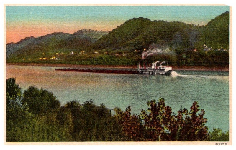 Kentucky Ohio River near Ashland KY & Ironton OH , Steamboat pushing barges