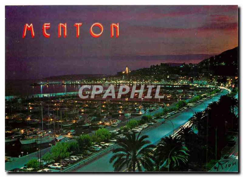Modern Postcard The unforgettable Riviera coast Menton General view at night