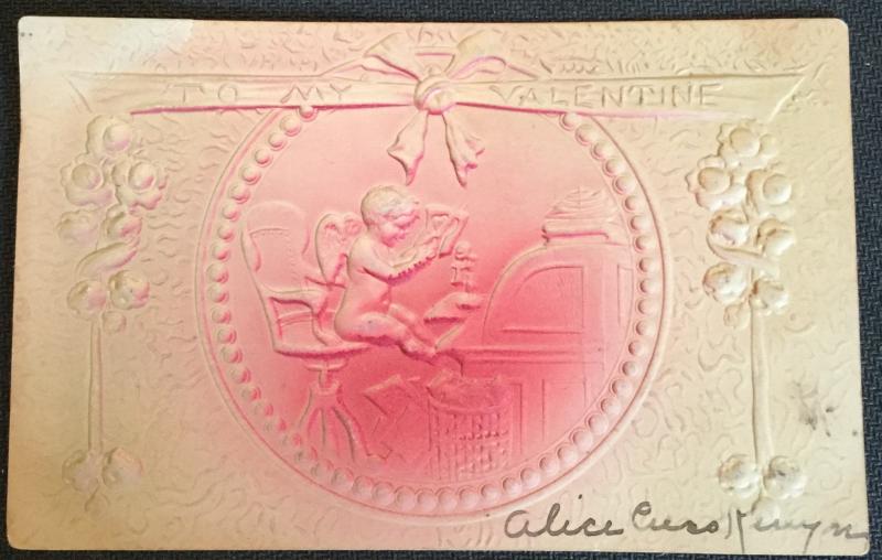 Postcard Used  “To My Valentine” Angel Embossed CC LB