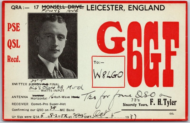 Radio Card G6GF Leicester England Amateur Station Posted Postcard