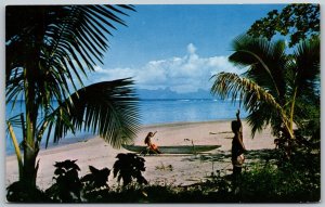 Vtg Tahiti Punaaula Beach Moorea South Pacific Airlines Postcard