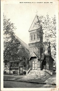 Vtg 1930s Weir Memorial Methodist Episcopal ME Church Salem Indiana IN Postcard