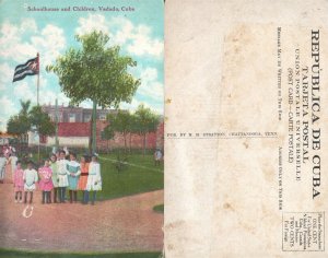 VADADO CUBA SCHOOL HOUSE & CHILDREN ANTIQUE POSTCARD