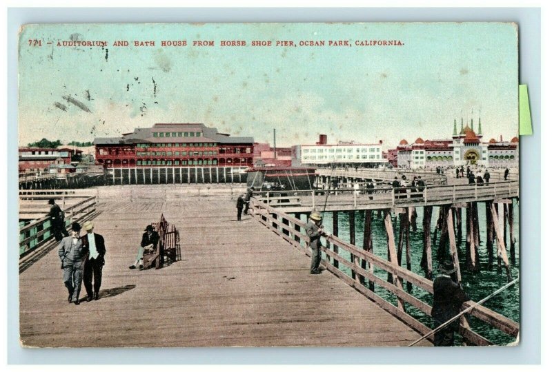 C.1907 Ocean Park Pier Fishing Auditorium Bath House CA Postcard P186