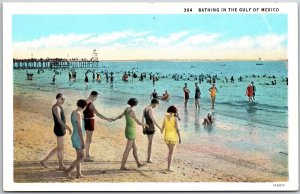 Bathing In The Gulf Of Mexico Galveston Texas White Sand Berach Postcard