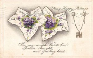 Greetings Many Happy Returns Swastika Vintage Postcard AA23452