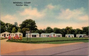 Linen Postcard Windmill Court Motel US Highways 61 and 84 in Natchez Mississippi