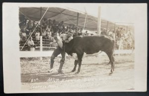 Mint USA Real Picture Postcard Milt Hinkle Bull Dogging Dewey OK Rodeo