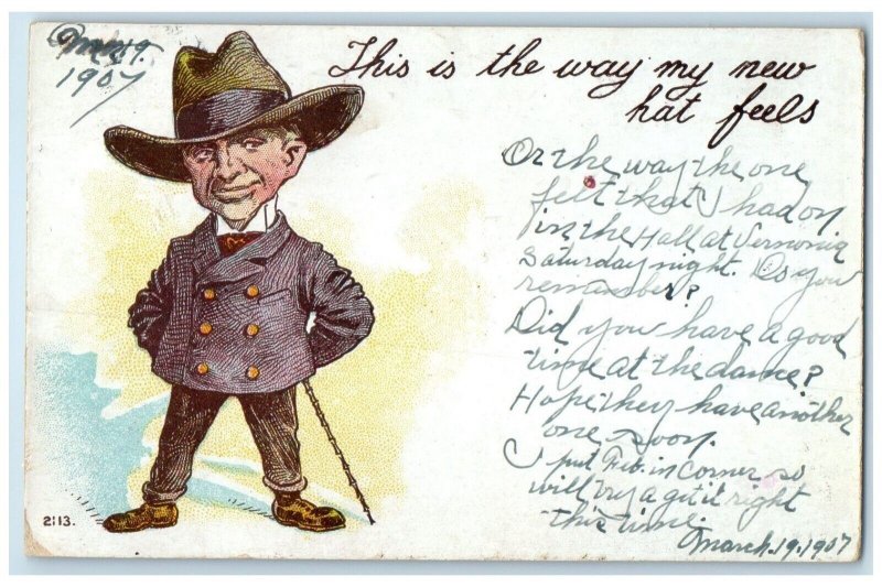1907 This The Way New Hat Feels Man Pittsburg Oregon OR Vintage Antique Postcard