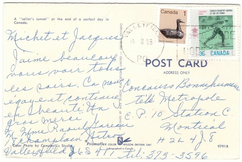 Sailor's Sunset, Canada, Vintage 1988 Chrome Postcard