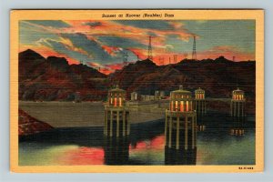 Boulder Dam NV-Nevada, Sunset, Linen Postcard