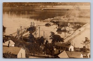 J93/ Interesting RPPC Postcard c1910 River Dredging Locks Ships Shore 337